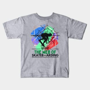 Trapped Inside the Web of Skateboarding Green/Bright Kids T-Shirt